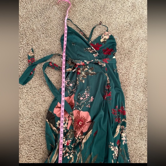 Lulus Still the One Emerald Green Floral Print Satin Maxi Dress size Small - Picture 12 of 12